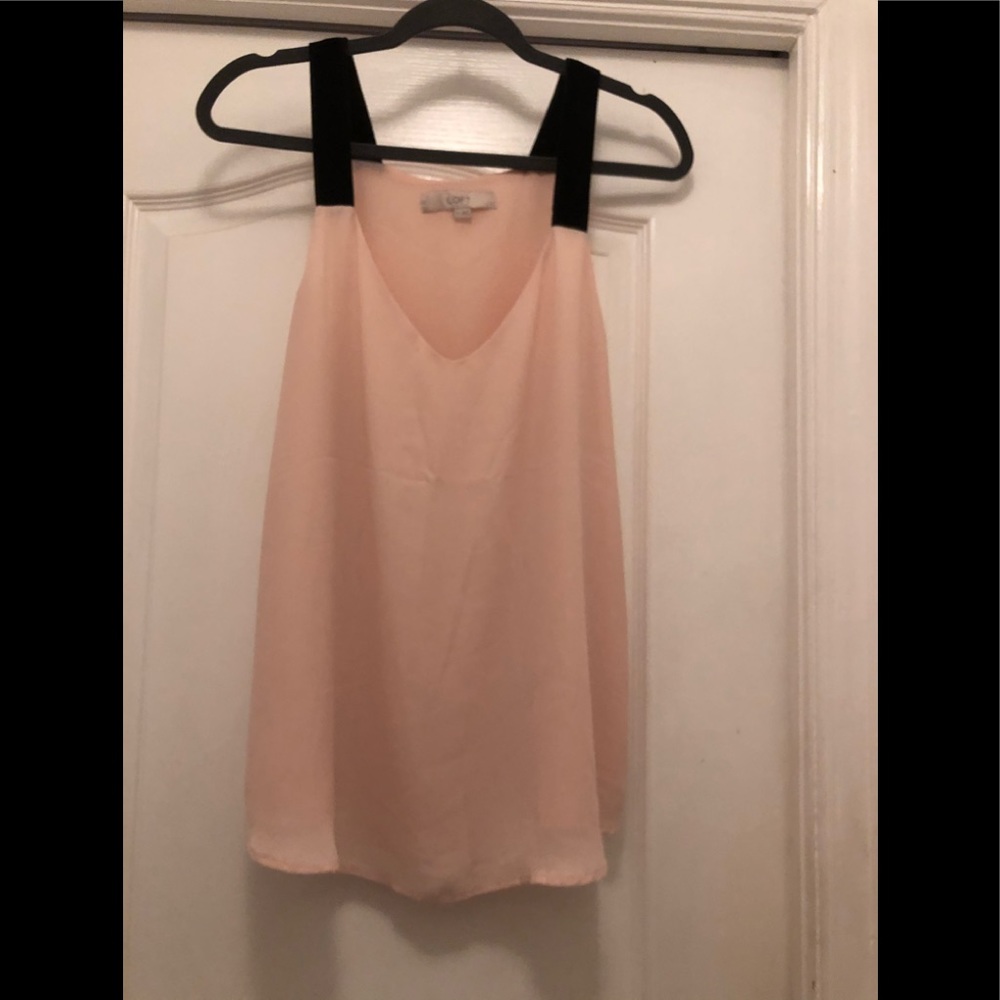 Loft pink chiffon & black velvety strap top